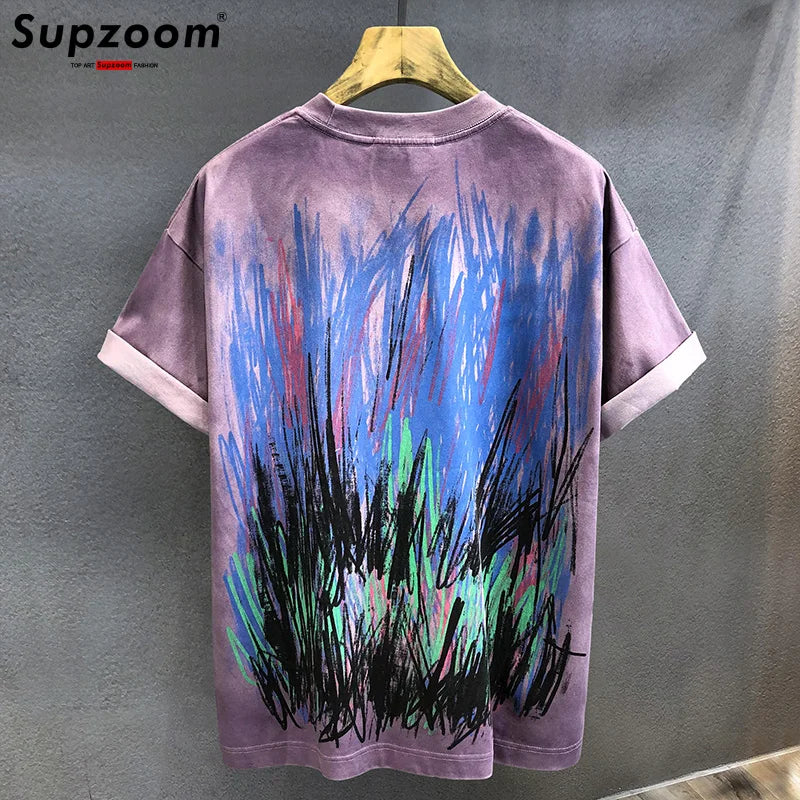 Supzoom New Arrival Summer High Street Splash Ink Printing Neutral O-neck Casual Heavy Texture Cotton Ins Loose Men T shirt