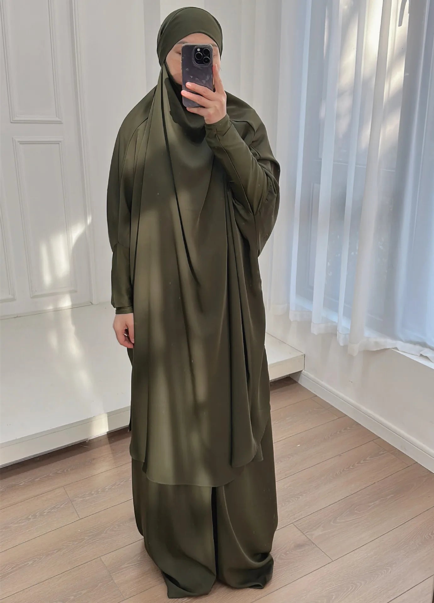 2 Piece Set Hooded Abayas and Skirt for Muslim Women Hijab Dresses Eid Ramadam Payer Garment Islamic Clothing Pink Black