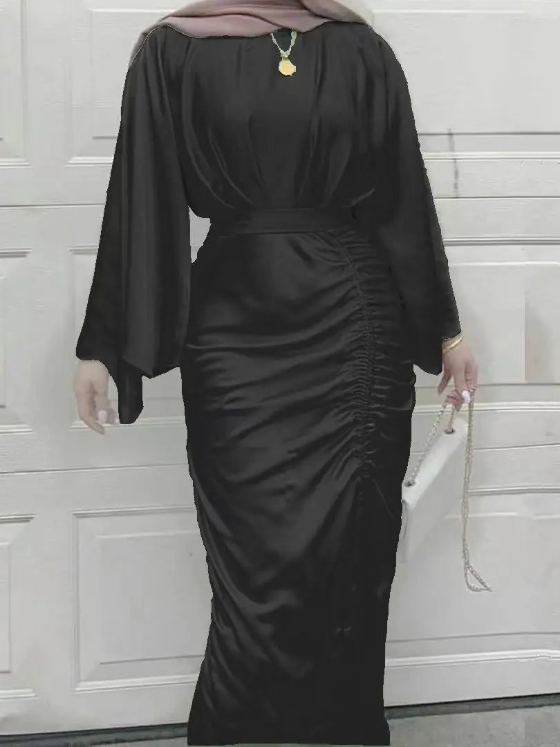 Ramadan Eid Djellaba Feminine Muslim Dress Dubai Shiny Soft Silky Abaya Dubai Turkey Muslim Islam Abayas Robe with belt WY805