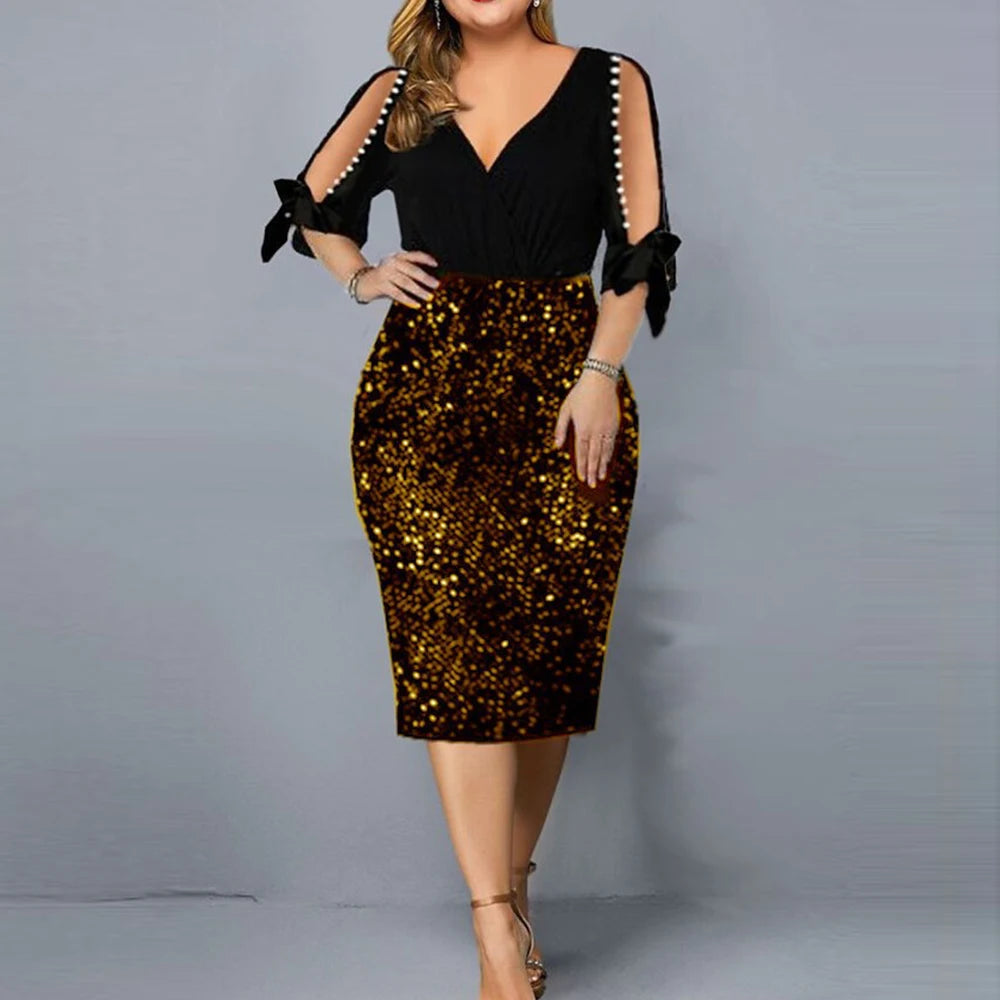 Party Dresses Women Sexy Hollow V-Neck Petal Sleeve