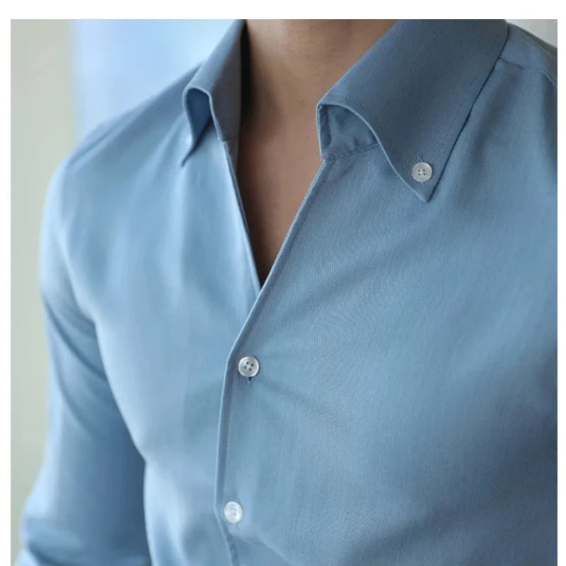 Men's Italian Collar Shirt, Wrinkle-free, Casual Slim-fit