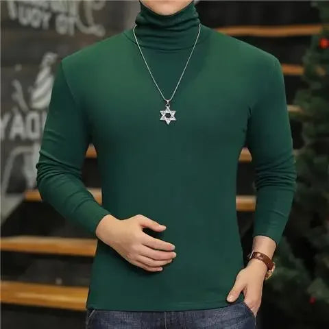 Fashion Men's Turtleneck T-Shirts Casual Autumn Winter High Collar New Slim Long Sleeve Stretch Model Undershirt Plus Size Tees
