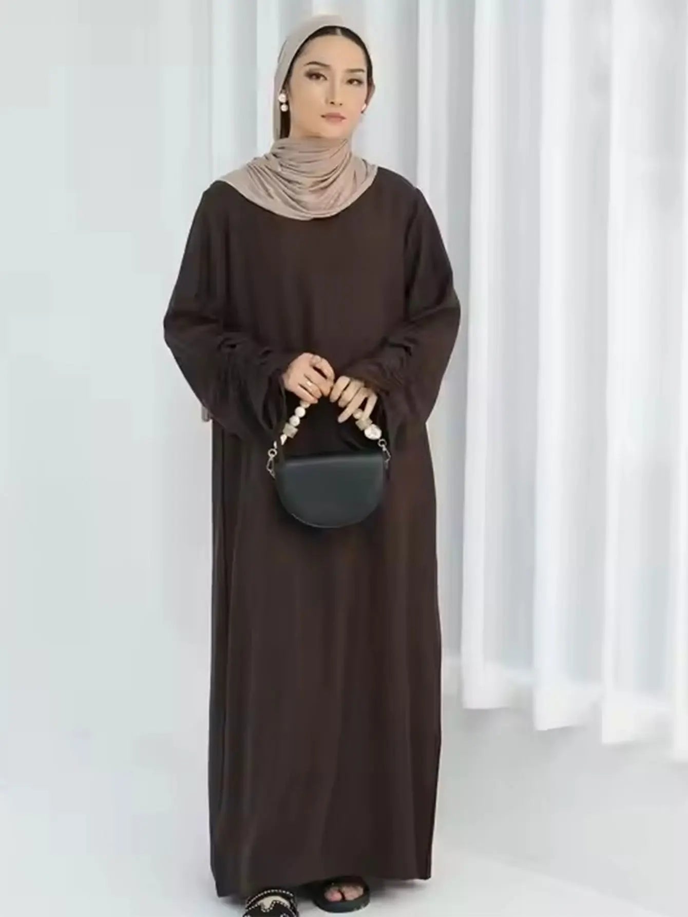 Women Abaya Lace-up Sleeve  Casual Prayer Kaftan Long Robe