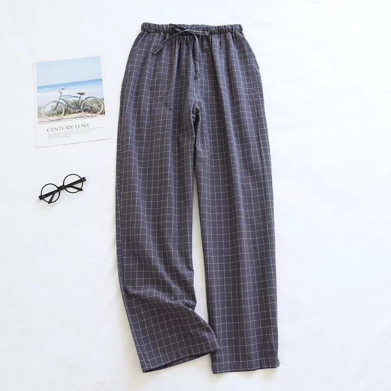 Cotton Men and Women's Homewear Spring and Fall Sleeping Pants Couple Pants Thin Section Plaid Home Pajama Pants Casual Soft