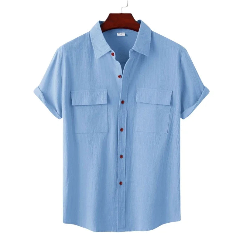 Men's Linen T Shirts Fashion Tiki Blouses cotton