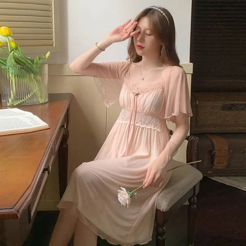 Sleepwear Women Nightwear Women's Sweet New Summer Long-sleeved Lace Home Clothes Night Gown Sleep Dress