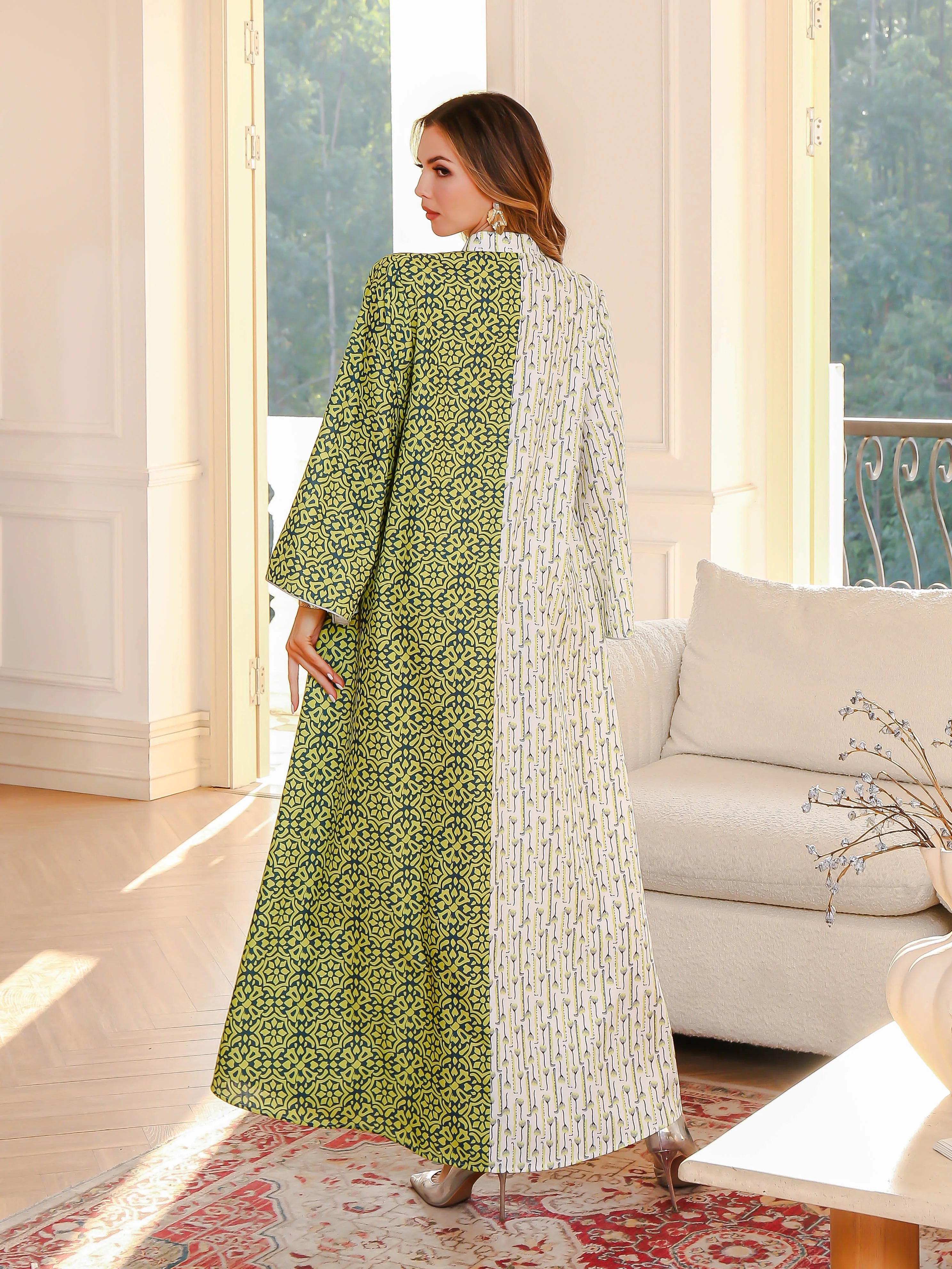 Summer New Patchwork Bead Robe  abaya  Print Robe