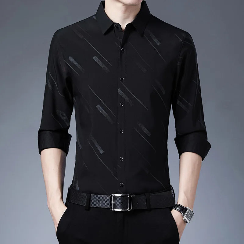 Men's POLO Collar  Striped Clothing Blouse simple