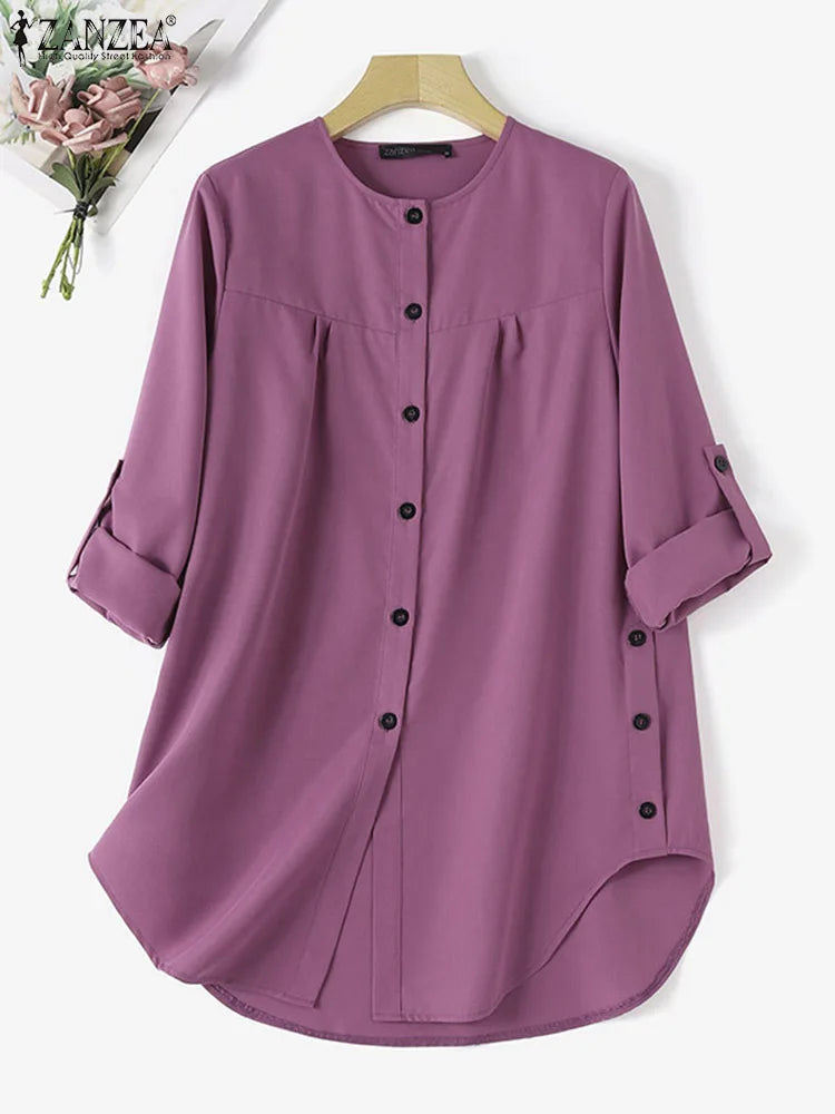ZANZEA Fashion Abaya  Blouse Woman Casual Holiday Baggy Shirt Long Sleeve O-Neck Tops Elegant