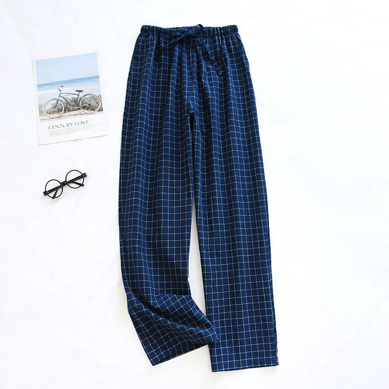 Cotton Men and Women's Homewear Spring and Fall Sleeping Pants Couple Pants Thin Section Plaid Home Pajama Pants Casual Soft