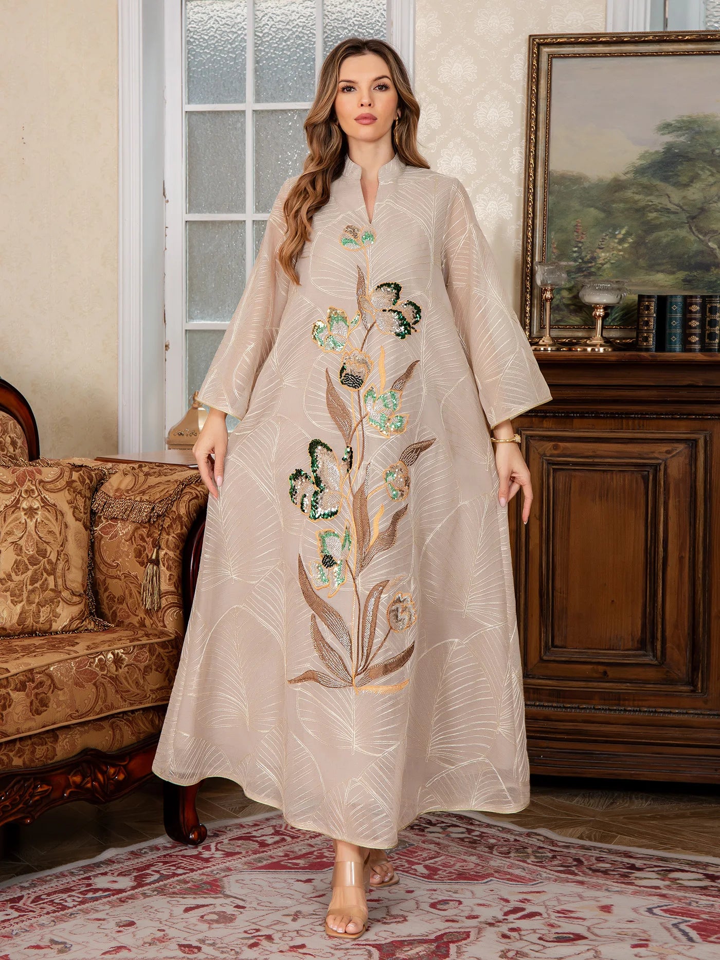 New Middle East Muslim Women's Robe Loose Fit Non-Stretch Fabric High-end Elegant Embroidered Lace Dubai dress Arab Dress Abaya