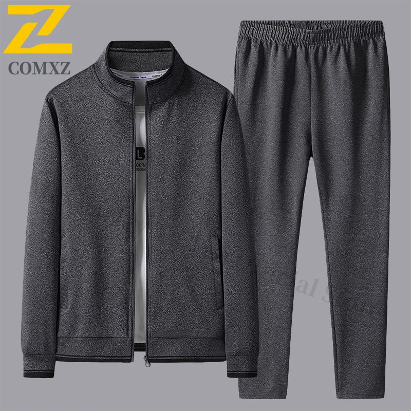 Men's Sports Suit Casual Outdoor Solid Color Versatile Stand Up Collar Top Jacket Gray Plus Size Middle-aged Men Clothing L-5XL