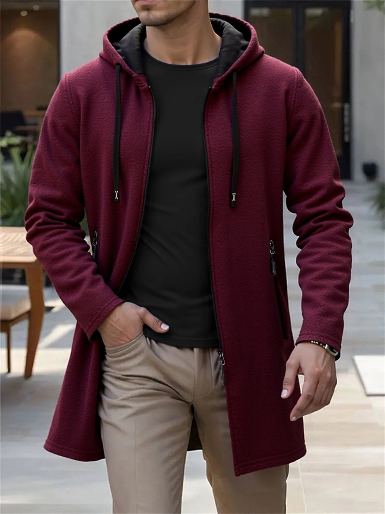 Men's Hooded Long Jackets  Outwear Casual Coats Zipper