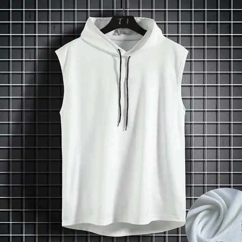 Men Tie Collar Hooded Sleeveless Vests