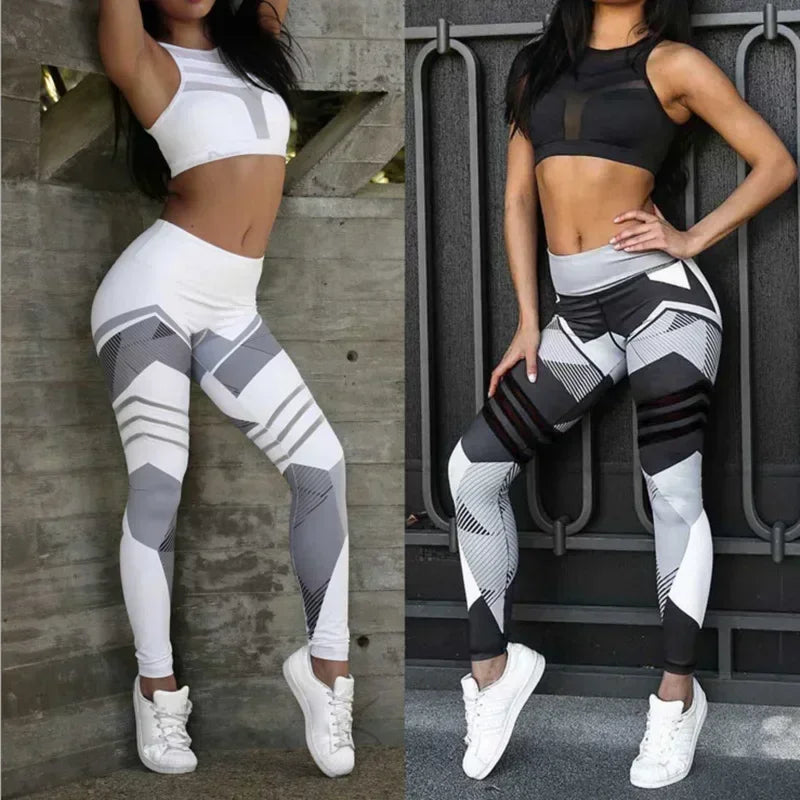 Women Quick Dry Sport Fitness Leggins Geometric Printed Sports Pants Yoga Pants Leggings Slim Tights Trousers For Women