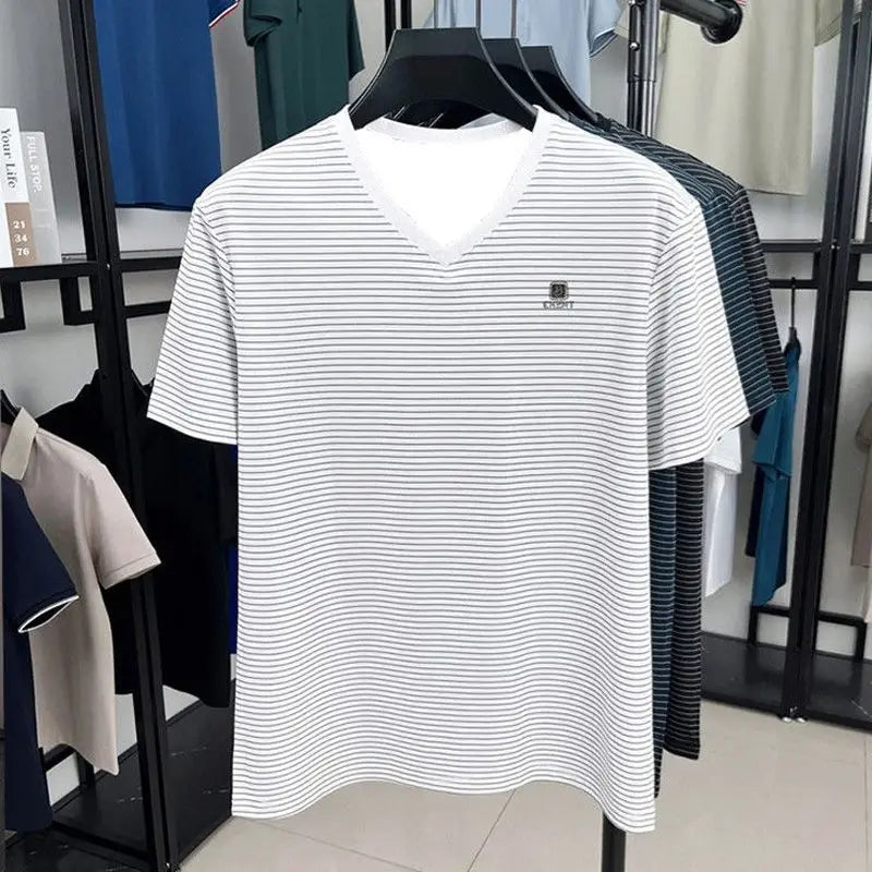 Men's T Shirts Casual Striped V