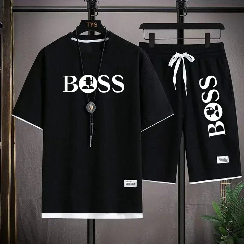 Men's luxury sportswear set casual fitness T-shirt and shorts 2-piece set with short sleeves summer 2025