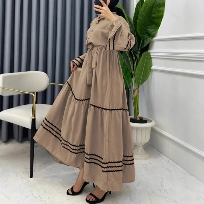 Dresses  Women Spring New Product Turn-down Collar Casual Abayas Elegant Saudi Camel Clothing