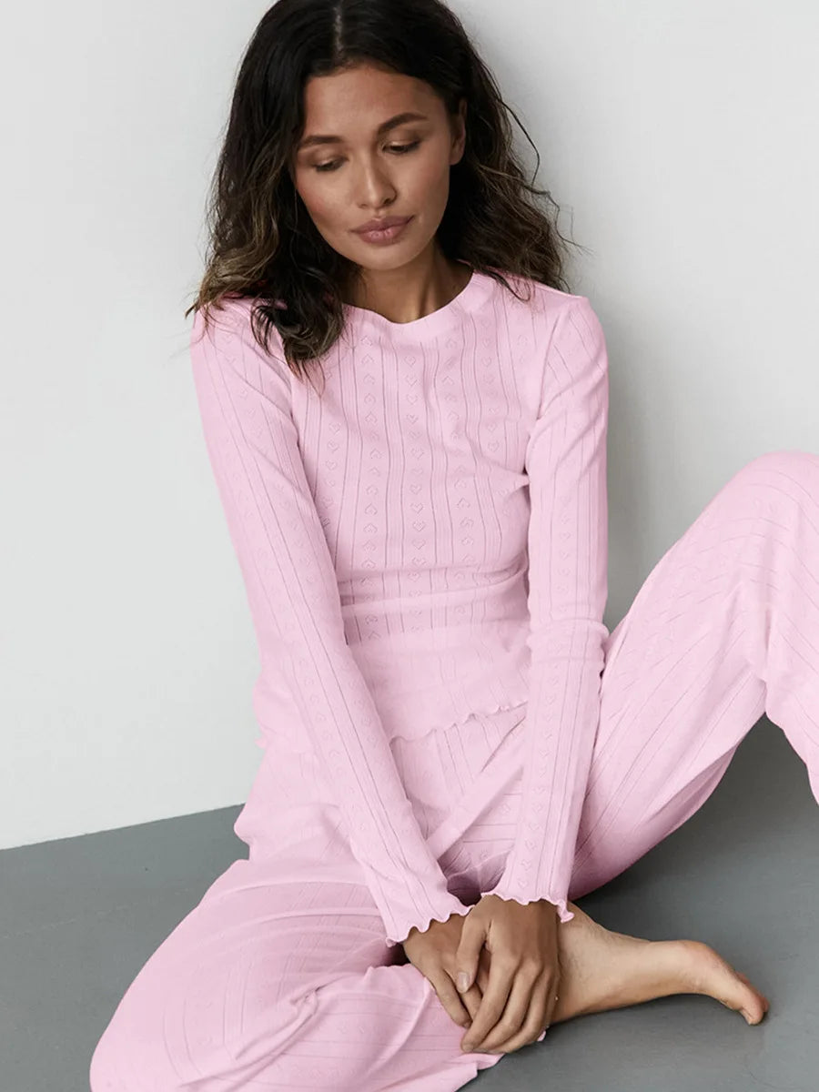 Mozuleva Love Jacquard Long Sleeved Pajamas Set Women's  Knitted Pants Comfortabl