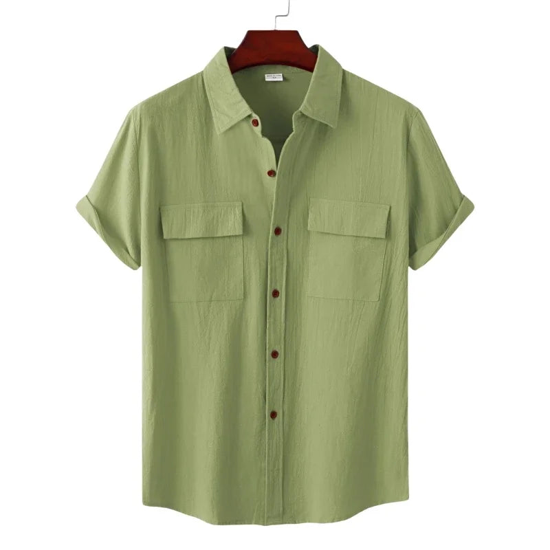 Men's Linen T Shirts Fashion Tiki Blouses cotton