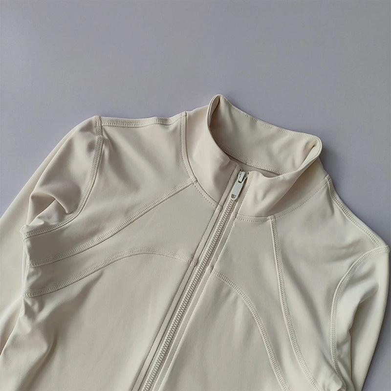 Women's High-end Standing Collar Long Sleeved Sports Jacket Running Training Fitness Top Windproof Running Suit