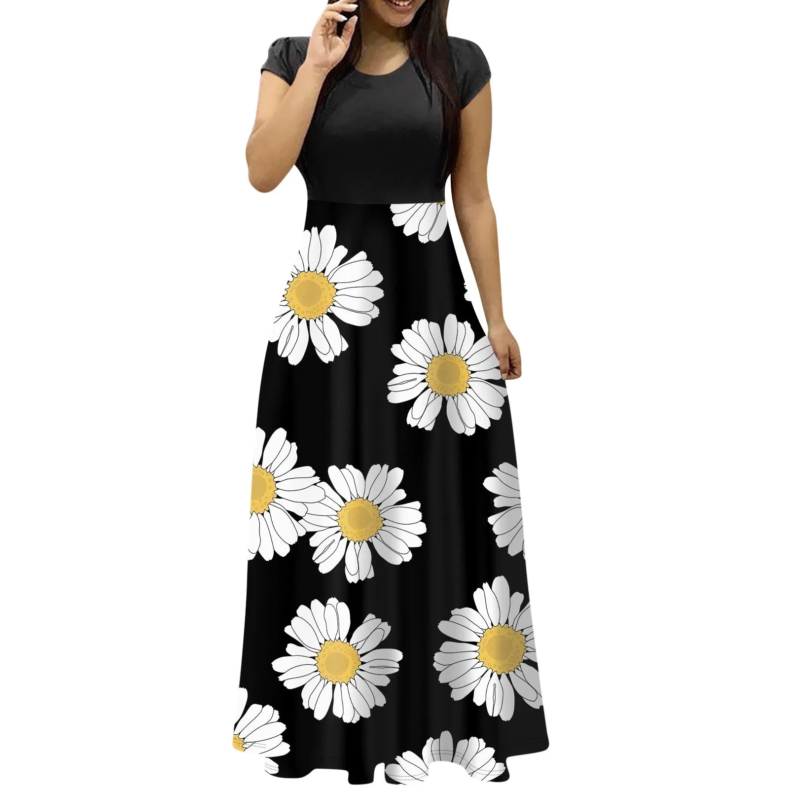 elegant dresses for women Fashion Casual long dresses Print O-Neck Short Sleeves Oversized Maxi Dress Splicing vestidos curtos