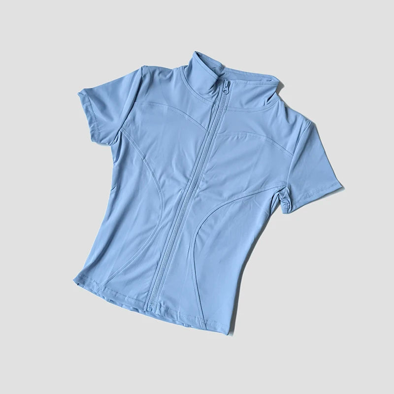Women Sport Wear Slim Fit Quick-drying Full Zip Outdoor Fitness Running Tights Women's Short Sleeves Top