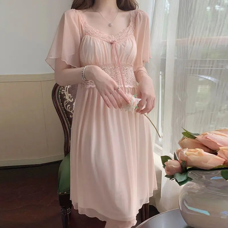 Sleepwear Women Nightwear Women's Sweet New Summer Long-sleeved Lace Home Clothes Night Gown Sleep Dress