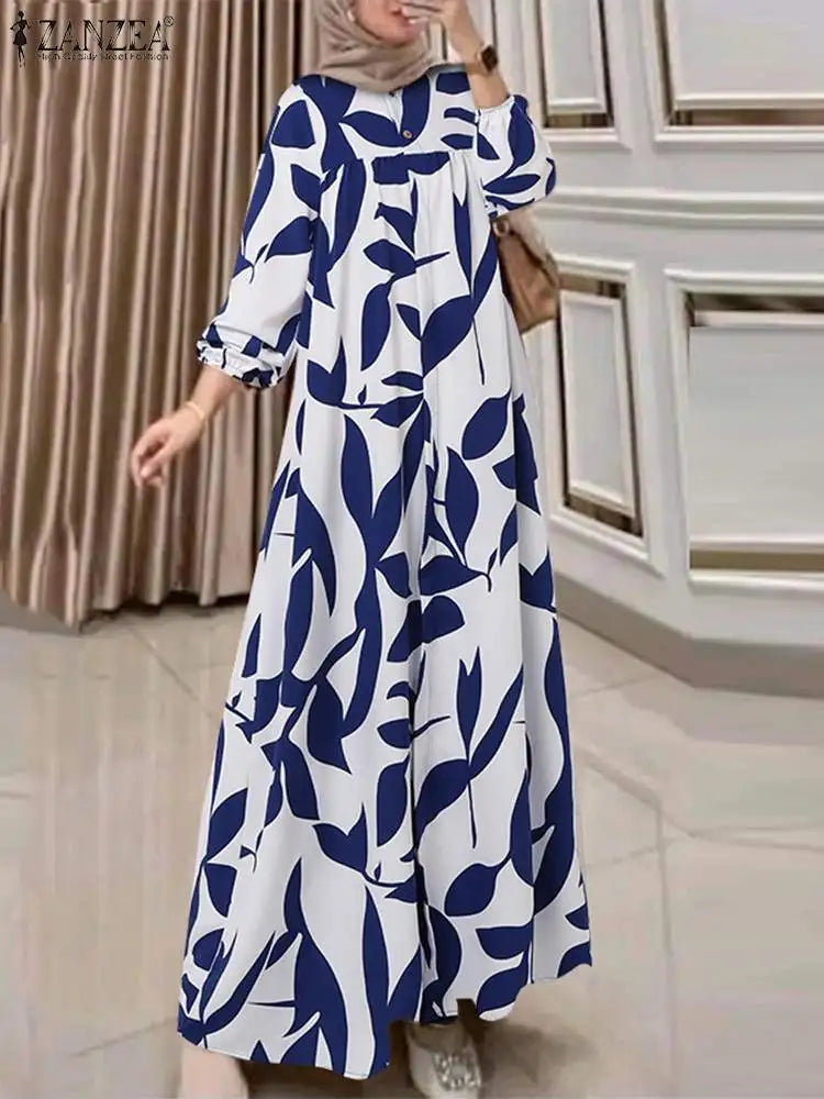 2025 ZANZEA Autumn Sundress Fashion Women Long Sleeve Dress Abaya Bohemain Floral Print Maxi
