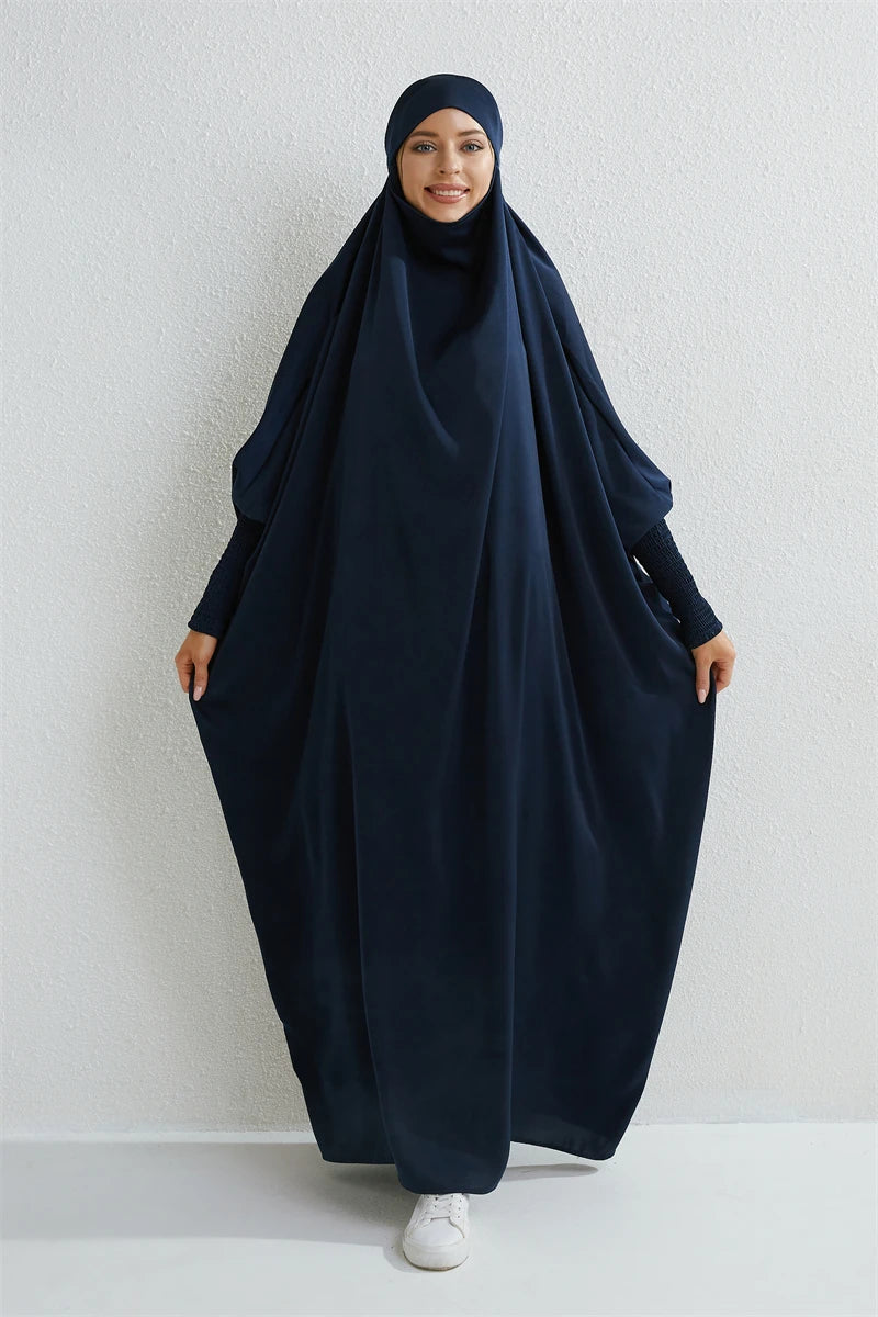 Abaya Hooded Smocking Sleeve One-piece Prayer Dress Women Jilbab  Clothing Dubai Saudi Black Robe Turkish Modesty
