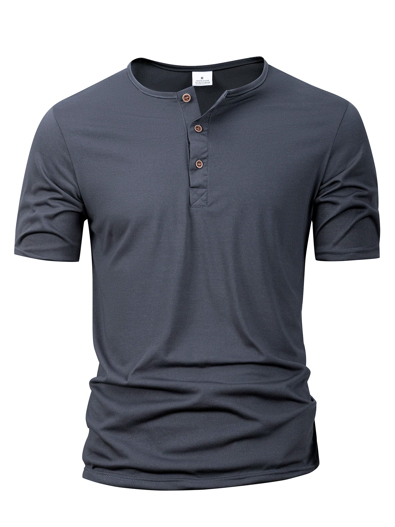 Men Henley Collar T-shirts Button Slim Casual Male Solid Color Short Sleeve Men Sports T-shirt Polo