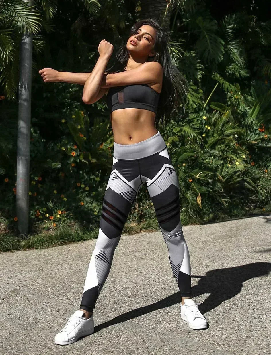 Women Quick Dry Sport Fitness Leggins Geometric Printed Sports Pants Yoga Pants Leggings Slim Tights Trousers For Women