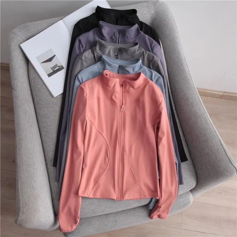 1pcs Women's Fitness Sports Jacket Zipper Long-sleeved Yoga Top Gym Running Training Yoga Clothes Quick-drying Breathable Top