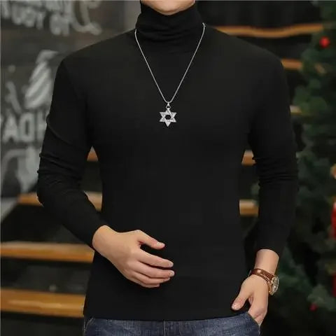 Fashion Men's Turtleneck T-Shirts Casual Autumn Winter High Collar New Slim Long Sleeve Stretch Model Undershirt Plus Size Tees
