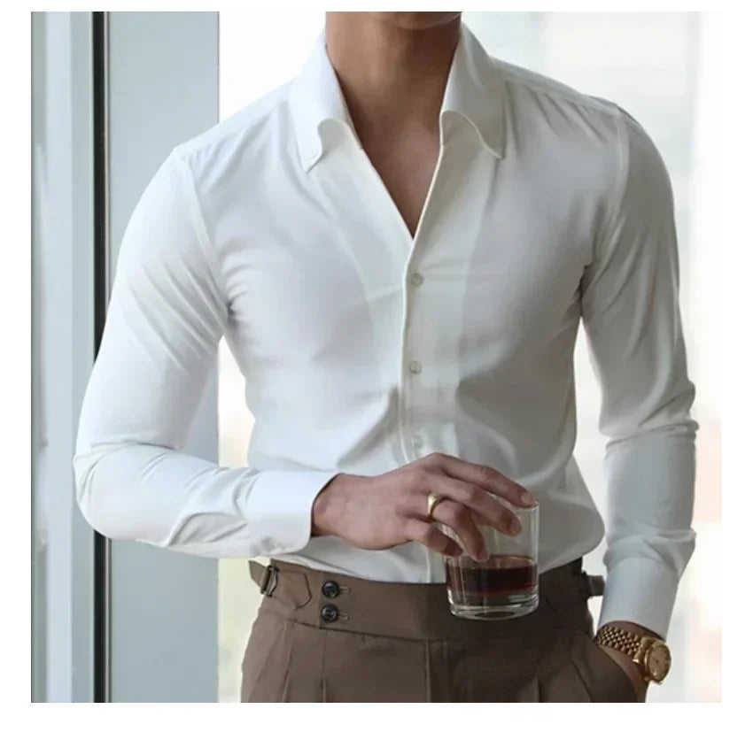 Men's Italian Collar Shirt, Wrinkle-free, Casual Slim-fit
