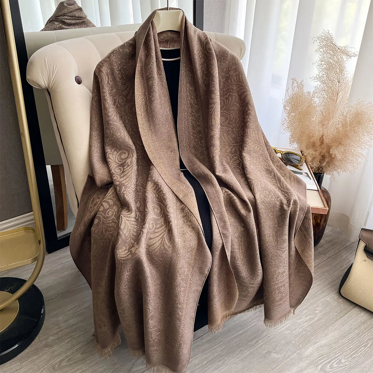 Elegant Women Long Hijab Scarf with Golden Thread Spring winter  Sun Protection Shawl Wrap Decoration Headscarf