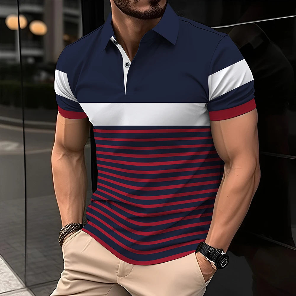 Men's Polo Shirt Stripe Matching Men's Top Business Casual Style Short Sleeve For Men