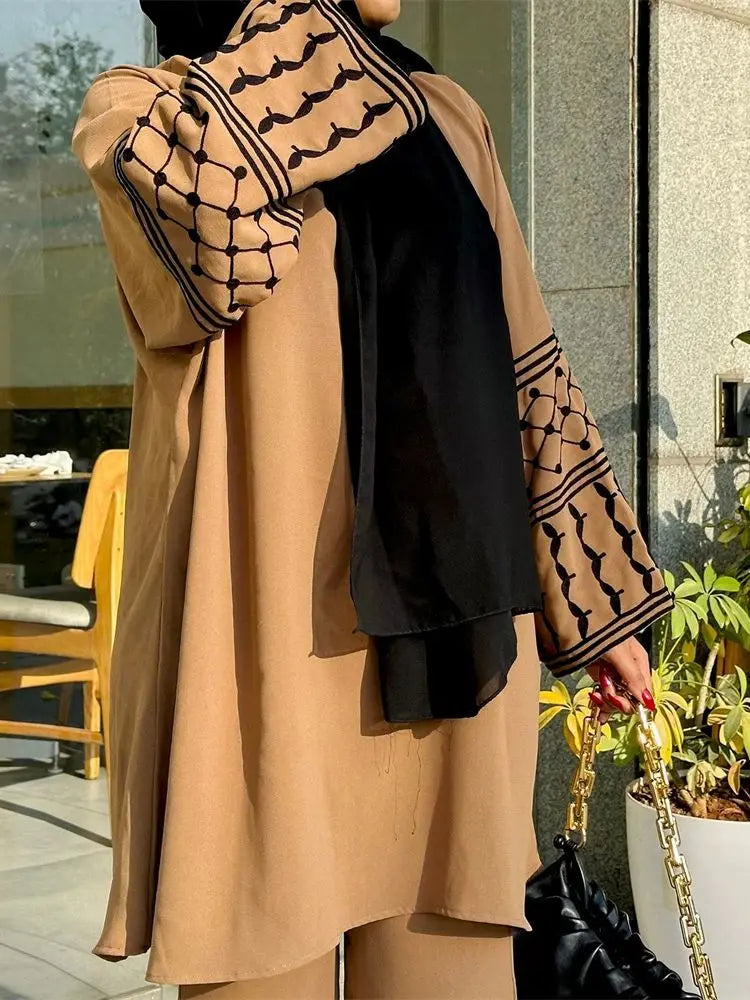 Eid Plain 2 Piece Abaya Set Tops Pants Sets Abayas For Women Clothing Robe  Femme