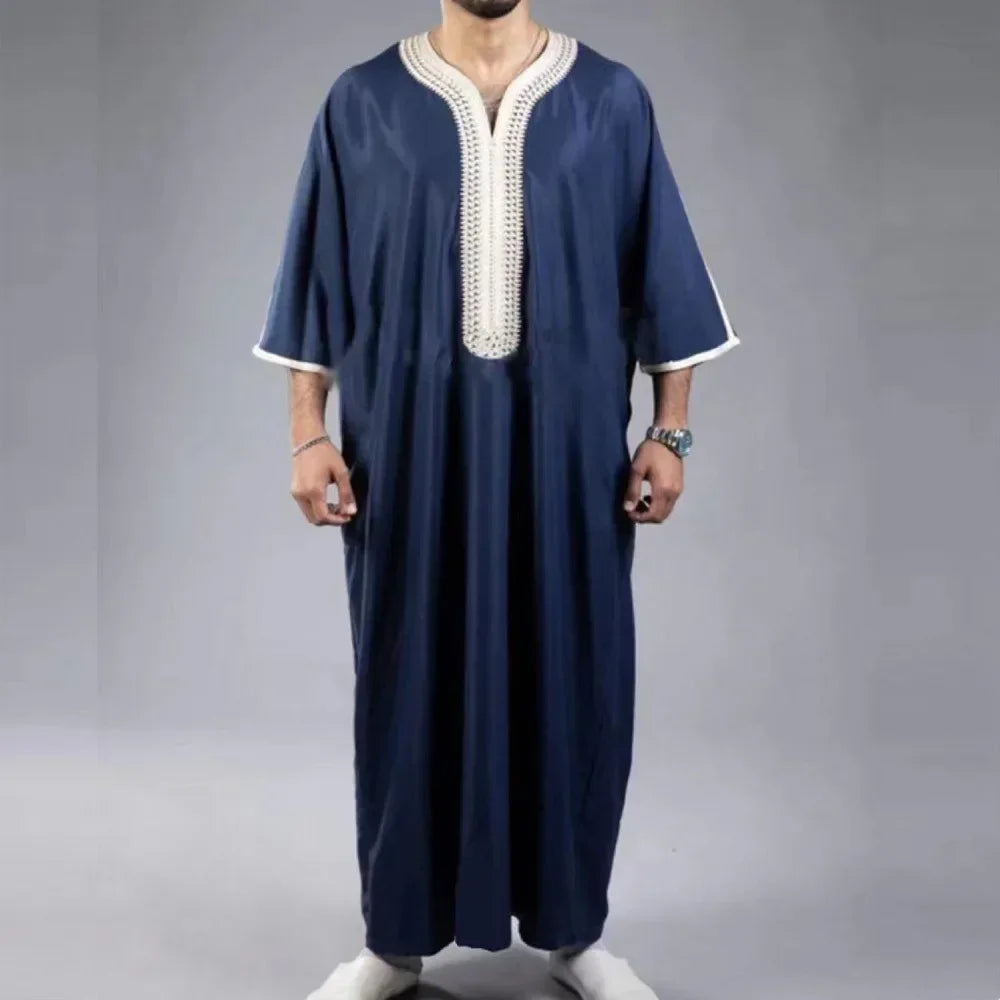 New 2025 Islamic Clothing Men Robe Kaftan Muslim Man Moroccan Casual Long Dress Arabic Striped Robe Middle East National Costume
