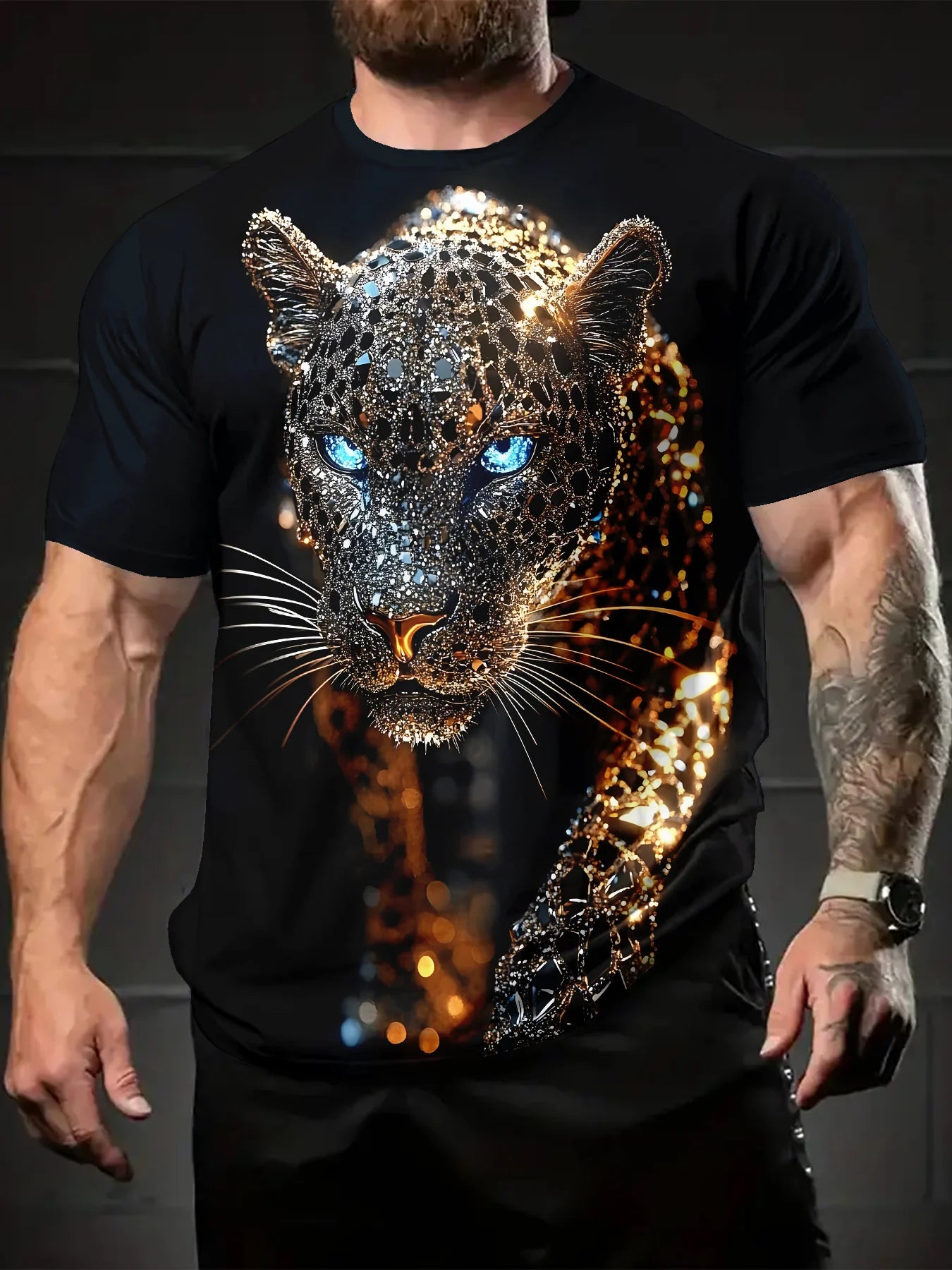 T-shirts Men's 3D shiny leopard printed