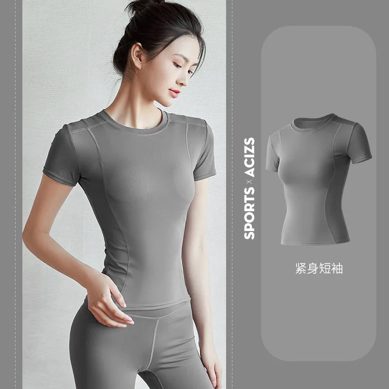 Women's T shirts Sports Fitness Slim Running Sweat Absorbing Skinny Yog Quick Drying