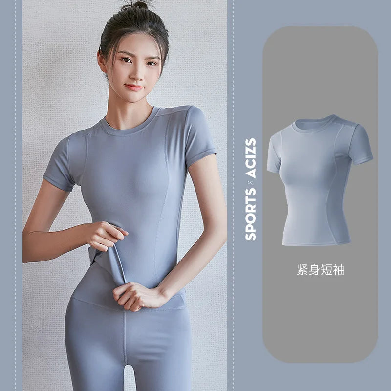 Women's T shirts Sports Fitness Slim Running Sweat Absorbing Skinny Yog Quick Drying