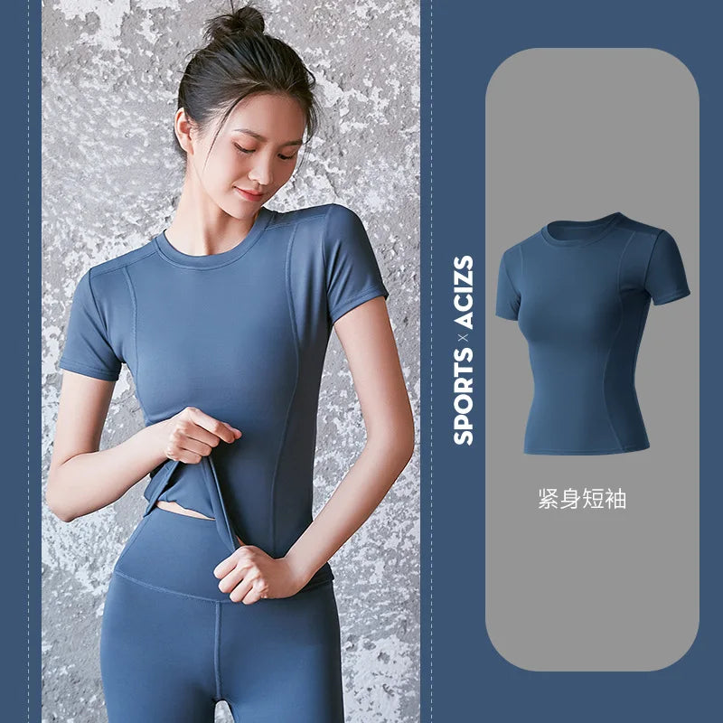 Women's T shirts Sports Fitness Slim Running Sweat Absorbing Skinny Yog Quick Drying