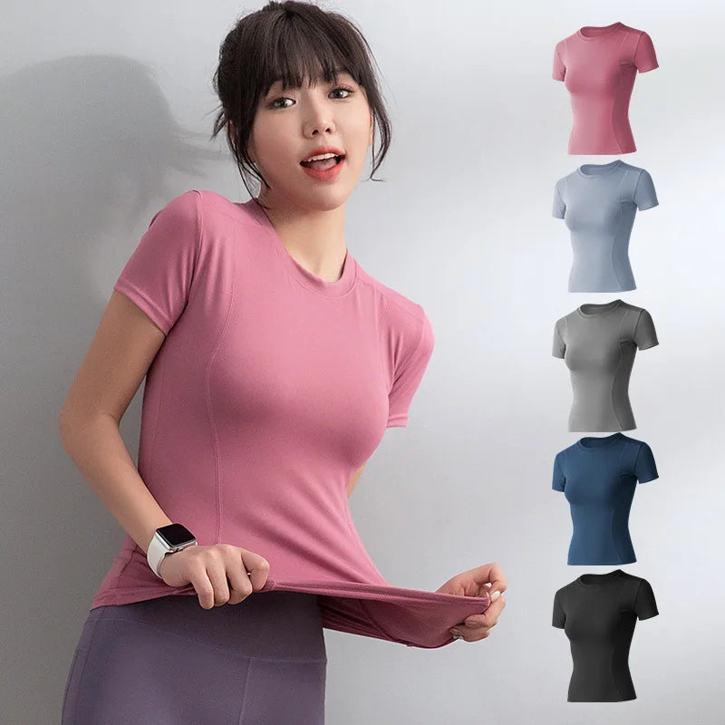 Women's T shirts Sports Fitness Slim Running Sweat Absorbing Skinny Yog Quick Drying