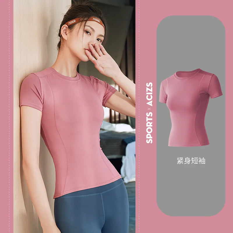 Women's T shirts Sports Fitness Slim Running Sweat Absorbing Skinny Yog Quick Drying