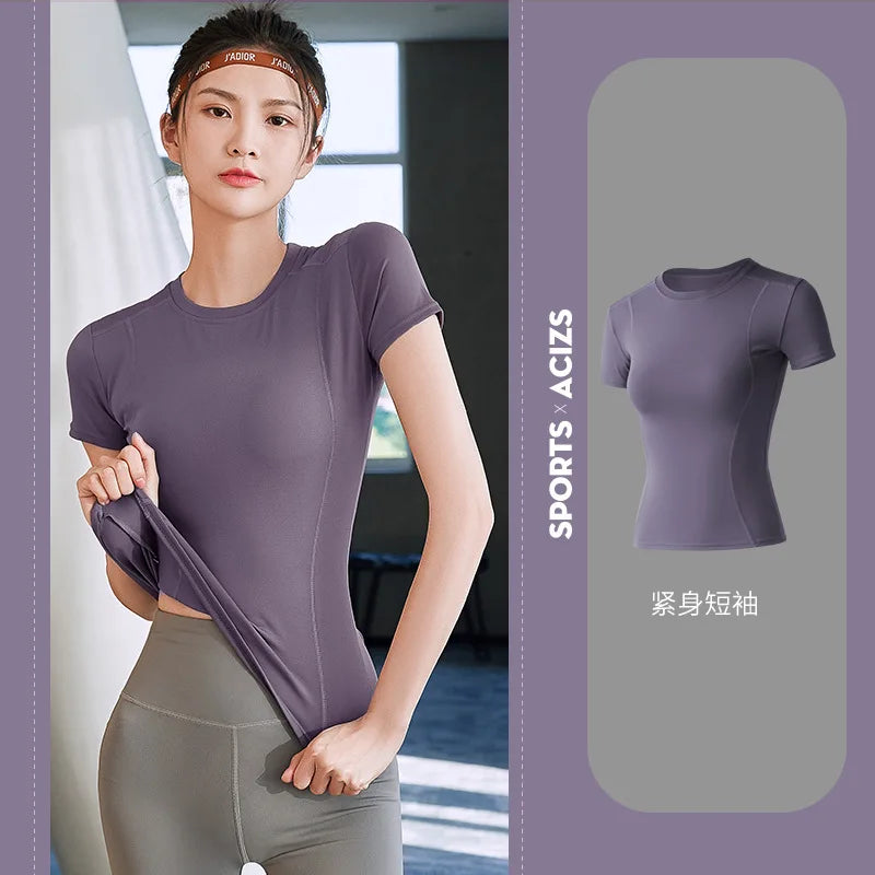 Women's T shirts Sports Fitness Slim Running Sweat Absorbing Skinny Yog Quick Drying